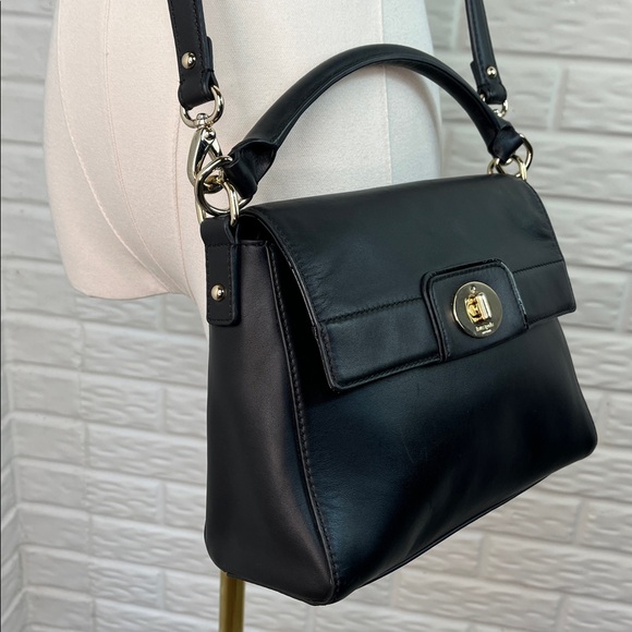 KATE SPADE NEW YORK TWIST LOCK HANDBAG CROSSBODY BLACK COW HIDE LEATHER PURSE - Picture 5 of 17